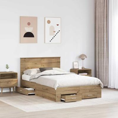 Bedframe met hoofdeinde Artisan Eiken 120 x 190 cm Bewerkt hout