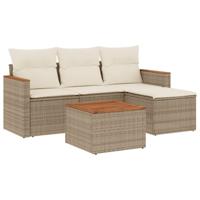 5-delige Loungeset met kussens poly rattan beige - thumbnail