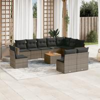 11-delige Loungeset met kussens poly rattan grijs - thumbnail
