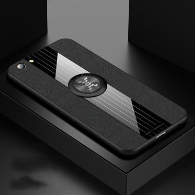 Voor OPPO A59 XINLI stiksels doek Textue schokbestendig TPU beschermhoes met ring houder (zwart)