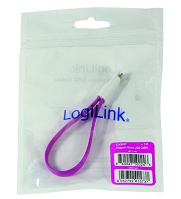 LogiLink CU0087 USB-kabel USB 2.0 USB-A stekker, USB-micro-B stekker 0.22 m Pink Magneet op de kabeleinden