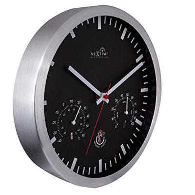 NeXtime ne-90513zw wandklok + weerstation 25cm zwart rc aluminium