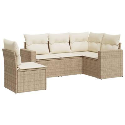 5-delige Loungeset met kussens poly rattan beige
