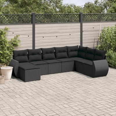 8-delige Loungeset met kussens poly rattan zwart