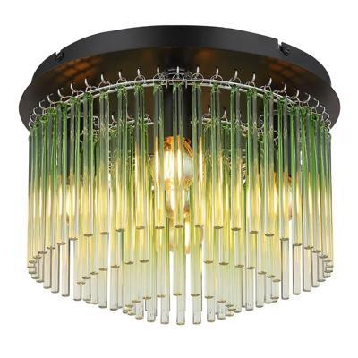 Globo Zwarte plafondlampGorley met groen glas Ø 32cm - 15698DG