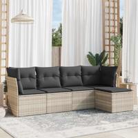 5-delige Loungeset met kussens poly rattan lichtgrijs - thumbnail
