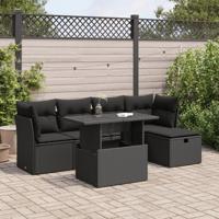 6-delige Loungeset met kussens poly rattan zwart - thumbnail