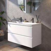 Saqu Gaia badmeubel incl. glans witte wastafel met 2 kraangaten 100x52x64cm glans wit - witte greeplijst - thumbnail