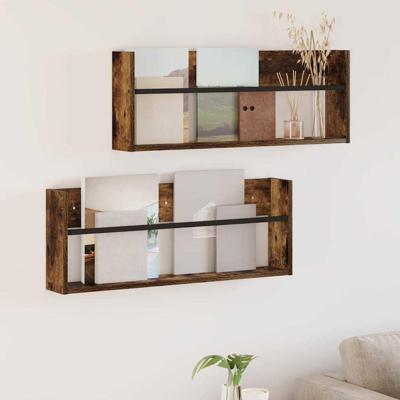 Tijdschrift Rek met plank 2 pcs Gerookt eiken 80 x 12 x 30 cm Tijdschrift Rek met plank 2 pcs Gerookt eiken 80 x 12 x 30 cm