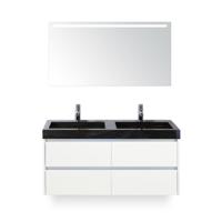 Dante Badmeubelset 120 cm - Wit Hoogglans - Wastafel Hardsteen Wit Lucca Dubbel - met Sence Spiegel - thumbnail