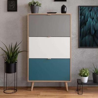 CUBA Schoenenkast 18 paar - Sonoma eiken en lichtgrijs decor - L 70 x D 24 x H 127 cm CUBA Schoenenkast 18 paar - Sonoma eiken en lichtgrijs decor - L 70 x D 24 x H 127 cm