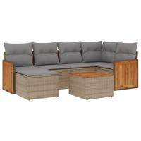 7-delige Loungeset met kussens poly rattan beige - thumbnail