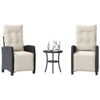 3-delige Bistroset met kussens poly rattan zwart - thumbnail