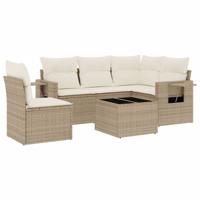 6-delige Loungeset met kussens poly rattan beige - thumbnail