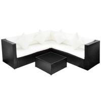 4-delige Loungeset met kussens poly rattan zwart - thumbnail