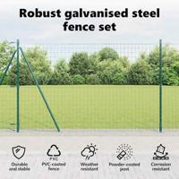 VidaXL Hek met paal groen 1,4 x 10 m staal en pvc - thumbnail