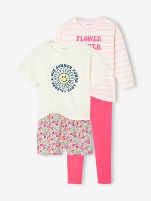 Set van 2 pyjama's Basics meisje Flower power fuchsia Set van 2 pyjama's Basics meisje Flower power fuchsia