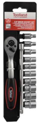 Ratelsleutel 1/4 met doppenset 12 stuks Toolland HSOSS4