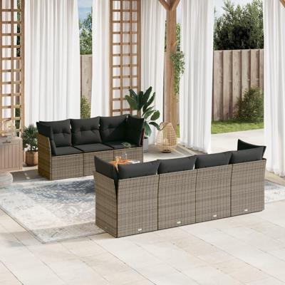 8-delige Loungeset met kussens poly rattan grijs