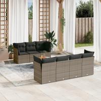 8-delige Loungeset met kussens poly rattan grijs - thumbnail