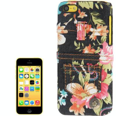 iPhone 5C Pioen rozen patroon met Denim structuur Kunststof back cover Hoesje (zwart)