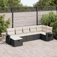 7-delige Loungeset met kussens poly rattan zwart - thumbnail