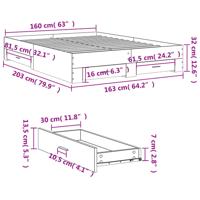 Bedframe met lades bewerkt hout betongrijs 160x200 cm - thumbnail