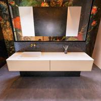 Badkamermeubelset Mondiaz Erin 200 cm met 2 Lades met RIDGE Wastafel Links Talc Zonder Kraangaten Greeploos Mat Rosee - thumbnail