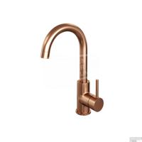 Koperen hoge opbouw wastafelmengkraan met ronde uitloop (model A, geborsteld PVD) - thumbnail