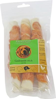 Natuurlijke snack zak a 3 gedraaide stick met kip 17 cm Kauwplezier Gebr. de Boon - Gebr de boon