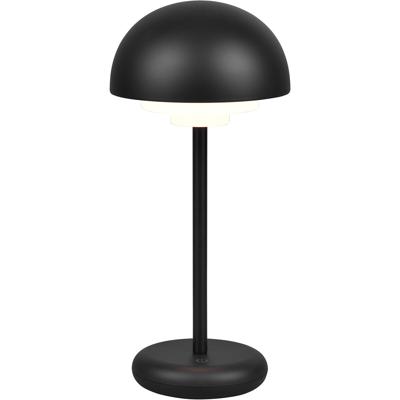 LED Tafellamp met Oplaadbare Batterijen - Trion Berna - 2W - Warm Wit 3000K - Spatwaterdicht IP44 - Dimbaar - Rond - Mat Zwart - Kunststof