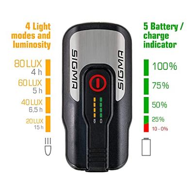 Sigma Koplamp aura 80 lux led usb-oplaadbaar zwart - thumbnail