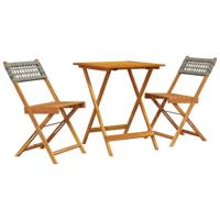 3-delige Bistroset poly rattan en massief hout grijs - thumbnail