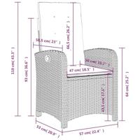 Tuinstoel verstelbaar met kussens poly rattan bruin - thumbnail