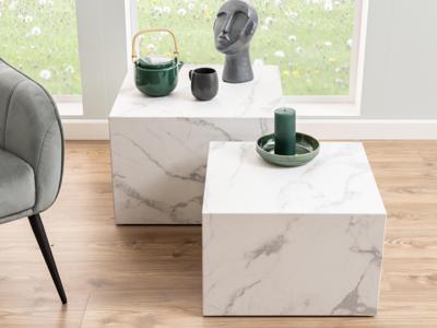 Set van 2 vierkante salontafels DIERKJE marmer wit