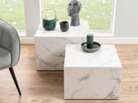 Set van 2 vierkante salontafels DIERKJE marmer wit - thumbnail