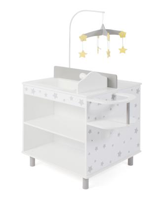 Grote houten poppen-verschoontafel met opbergruimte - Grey Stars Grote houten poppen-verschoontafel met opbergruimte - Grey Stars