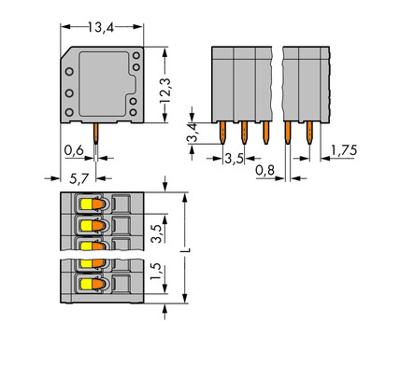 WAGO 739-308 Veerkrachtklemblok 1.50 mm² Aantal polen 8 Grijs 160 stuk(s)