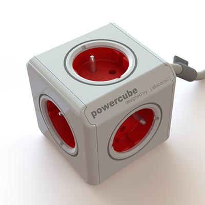 Allocacoc 6300RD/BEEXPC Stekkerdoos | PowerCube Extended | 4 Sockets type E België | Wit/Rood | 1,5 meter