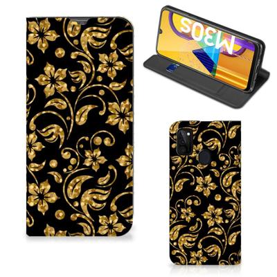 Samsung Galaxy M30s | M21 Smart Cover Gouden Bloemen Samsung Galaxy M30s | M21 Smart Cover Gouden Bloemen