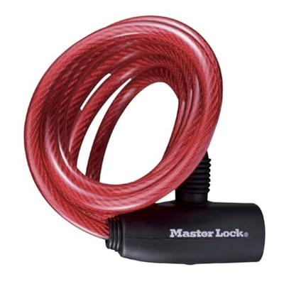 Masterlock 3 coiled cables 1,80mx Ø 8mm - vinyl cover : blue, red & transparent - 8127EURTRI Masterlock 3 coiled cables 1,80mx Ø 8mm - vinyl cover : blue, red & transparent - 8127EURTRI