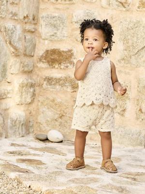 Baby set top + short in macramé vanille