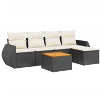 6-delige Loungeset met kussens poly rattan zwart - thumbnail