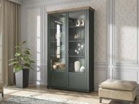 Vitrinekast EVOCO 2 deuren ribbec eik/groen met led - thumbnail