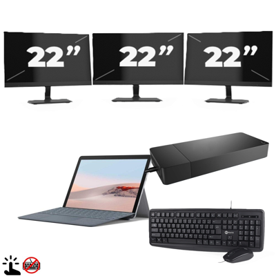 Microsoft Surface Go 2 (Zonder Toetsenbord) - Intel Core m3-8e Generatie - 10 inch - Touch - 4GB RAM - 64GB SSD - Windows 11 Home + 3x 22 inch Monitor