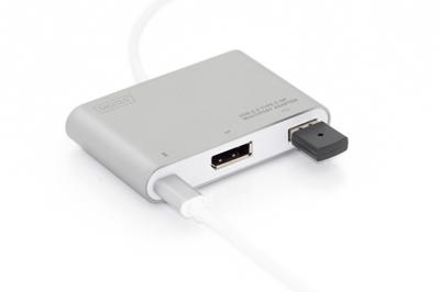 Digitus DisplayPort / USB Adapter [1x USB-C 2.0 stekker - 1x DisplayPort bus, USB 2.0 bus A, USB-C bus] Aluminium, Zilver