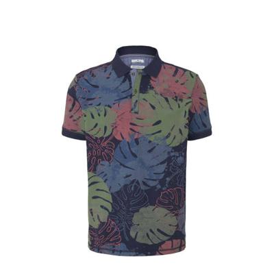 Tom Tailor slim fit polo met bladprint donkerblauw Tom Tailor slim fit polo met bladprint donkerblauw