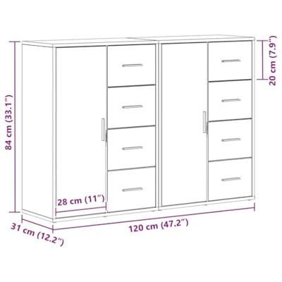 Dressoirs 2 st 60x31x84 cm bewerkt hout artisnaal eiken