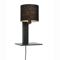 GOOD&MOJO Wandlamp 'Andes' Bamboe en Eco linnen, Met plank, kleur Zwart - thumbnail