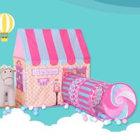 Huishoudelijke kinderen afdrukken spelen tent kleine spel huis met doorgang (roze) - thumbnail